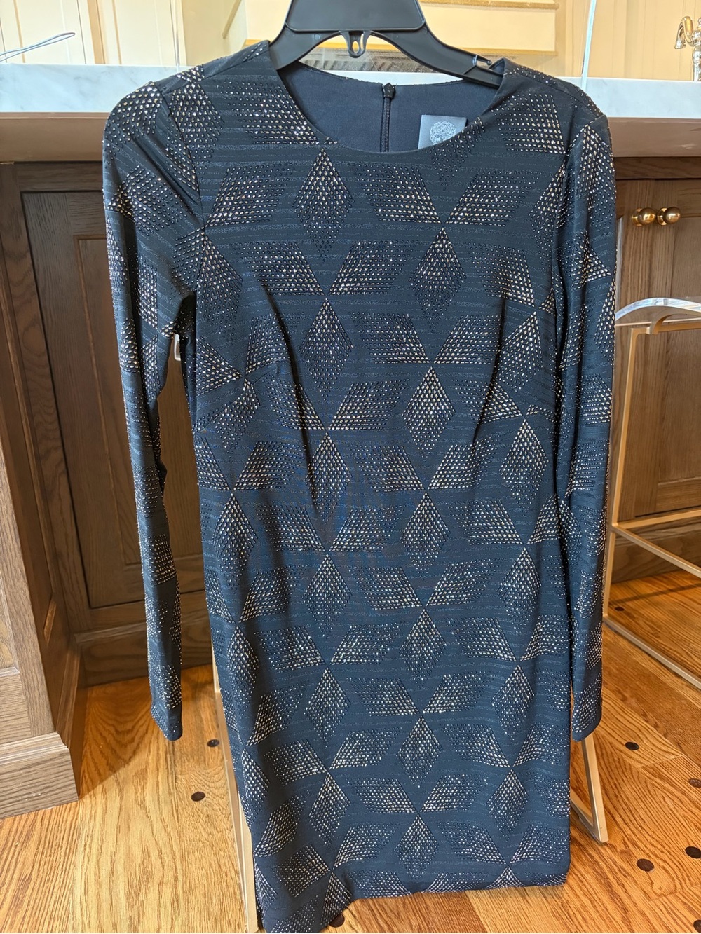 Vince Camuto Black Long-Sleeve Geometric Dress